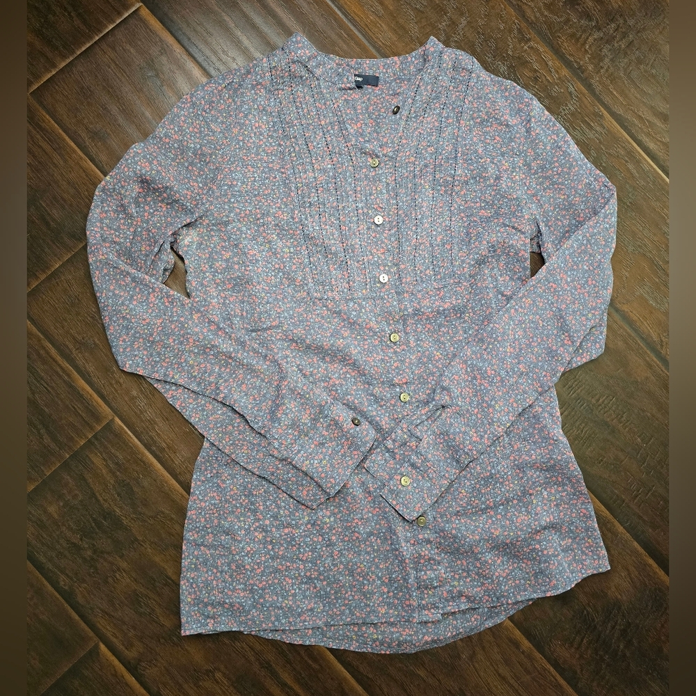 Gap Womens Long Sleeve Floral Sheer Button Up Blouse Small